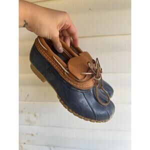 LL Bean Boots Womens Size 6M Rubber Leather Moc Duck Low Rain Shoes Navy Vintage